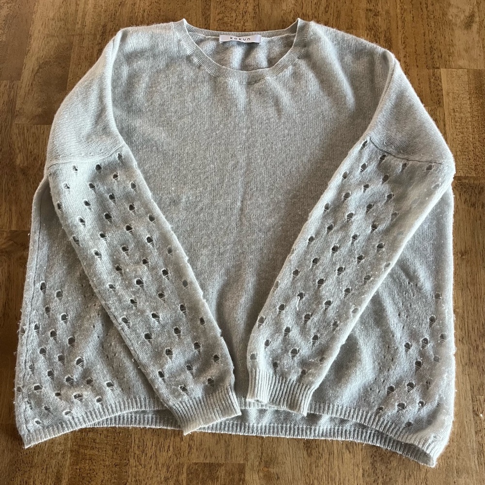 KOKUN 100% Cashmere Sweater Crewneck Cutout